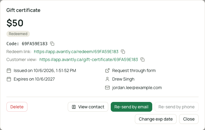 Certificate detail view with Resend, Change Expiration, Edit Tag, and Delete actions