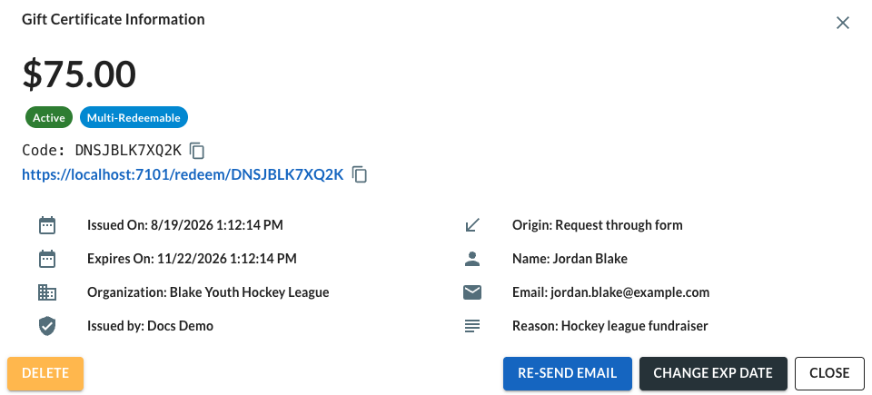 Certificate detail view with Resend, Change Expiration, Edit Tag, and Delete actions