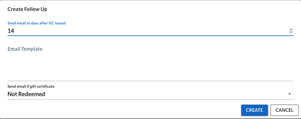 Follow-up email configuration showing a delay, a Redeemed/Not Redeemed condition, and email content